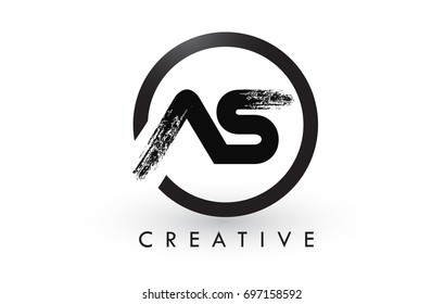 AS Brush Letter Logo Design with Black Circle. Creative Brushed Letters Icon Logo.