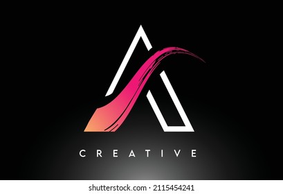 Brush Letter A Logo Design with White Outline and Black Background Vector. Brush Stroke Logo with Monogram Minimalist Look Illustration.