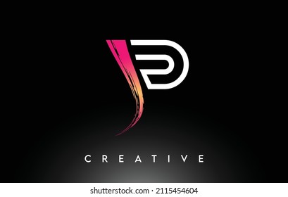 Diseño del logotipo de la carta de pincel P con contorno blanco y vector de fondo negro. Logotipo de pincel con lustración de aspecto minimalista monograma.