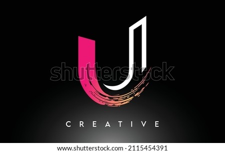 Brush Letter U Logo Design with White Outline and Black Background Vector. Brush Stroke Logo with Monogram Minimalist Look Illustration.