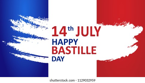 Brush Lettering 14th july happy bastille day with blue background