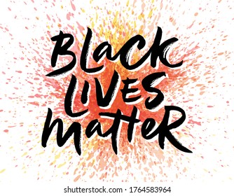 Brush lettering of Black Lives Matter. Hand drawn calligraphy for BLM protest, anti-racist advocacy. Slogan for social movement against police brutality and systemic racism. Vector illustration EPS 10