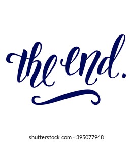 Brush lettering in black and white. Vector illustration. The end.