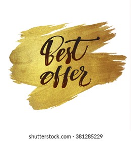  Brush Lettering  Calligraphy on Gold Background.Poster Card Template. Shining brush stroke for you amazing design project