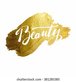  Brush Lettering  Calligraphy on Gold Background.Poster Card Template. Shining brush stroke for you amazing design project