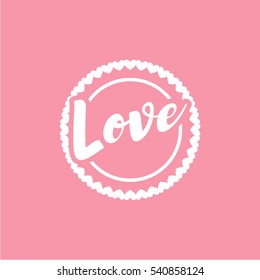 Brush lettering in the circle "Love". Vector design, modern typography.