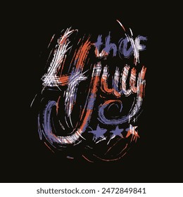 Brush lettering composition of 4th of July on white background. Happy Independence Day.