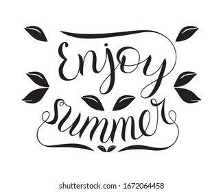 Brush lettering composition of Enjoy Suumer isolated on white background. Vector illustration, t-shirt template, sticker, print, design,  EPS 10