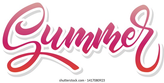 Brush lettering composition, hand drawn style, Summer isolated on white background
