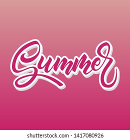 Brush lettering composition, hand drawn style, Summer isolated on pink