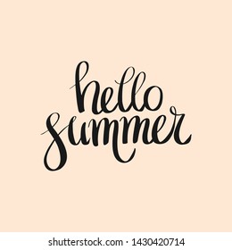 Brush lettering composition of Hello Summer isolated on beige background. Vector illustration