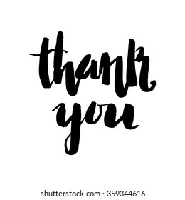 Brush lettering composition. Isolated phrase Thank you on white background. 