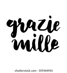 Brush lettering composition. Isolated phrase Thanks a lot in italian - on white background.