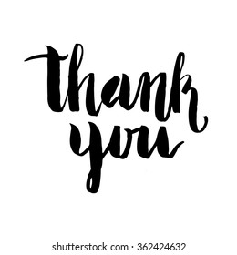 Brush lettering composition. Isolated phrase - thank you - on white background.