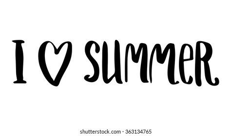 Brush lettering composition. Isolated words I and summer with heart between them