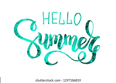 Brush lettering composition. Phrase Hello Summer. Vector illustration EPS10