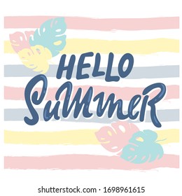Brush lettering composition. Phrase Hello Summer. Vector illustration on white background. hand drawing. inspiration positive quote, calligraphy.