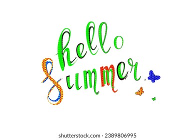 Brush lettering composition. Phrase Hello Summer. Vector illustration EPS10