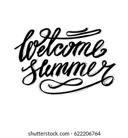 Brush lettering composition. Phrase Welcome Summer. Vector illustration EPS10