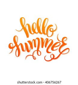 Brush lettering composition. Summer background, summer poster, summer background. Summer Design. Hand Drawn lettering vector. Hello Summer vector illustration isolated.