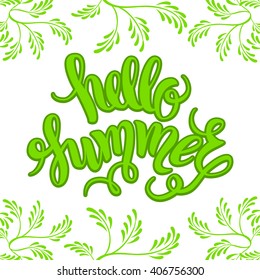 Brush lettering composition. Summer background, summer poster, summer background. Summer Design. Hand Drawn lettering vector. Hello Summer vector illustration isolated.