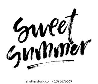 Brush lettering composition. Vector illustration with isolated hand drawn phrase on white background. Sweet Summer.