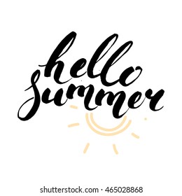 Brush lettering composition.Phrase Hello Summer. Vector illustration