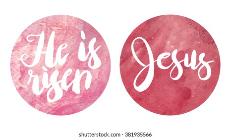 Brush lettering Easter sayings in vector watercolor circles