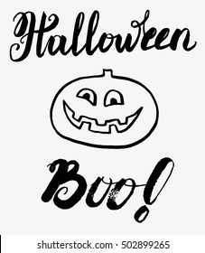 Brush lettering Happy Halloween calligraphy script. Hand lettering card. Vector illustration