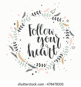 brush lettering inspiration motivation invitation, romantic poster in vector, quote, saying, vintage, retro, hand drawn, wedding, greeting card, web template, modern calligraphy