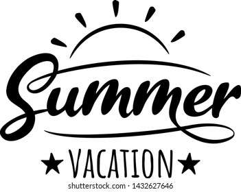Brush lettering inspiration of Summer Vacation, black white, vector illustration