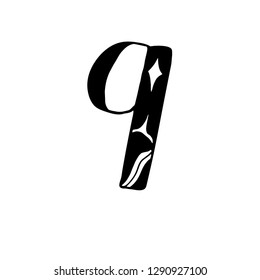 Brush lettering numbers 9