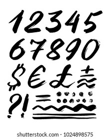 Brush lettering numbers. Freehand drawing. Modern calligraphy, handwritten letters. Vector illustration. Isolated on white background