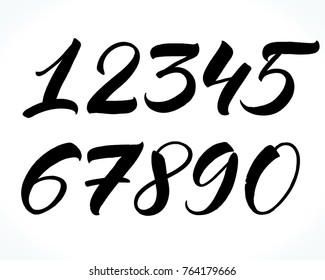 Brush lettering numbers. Modern calligraphy, handwritten letters. Vector illustration.