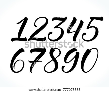 Brush Lettering Numbers Modern Calligraphy Handwritten Stock Vector