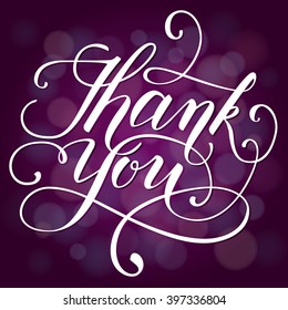 Brush lettering in spring green colors. Vector illustration. Thank you.
