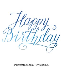 Brush lettering in spring green colors. Vector illustration. Happy birthday.