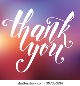Brush lettering in spring green colors. Vector illustration. Thank you.