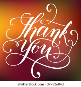 Brush lettering in spring green colors. Vector illustration. Thank you.