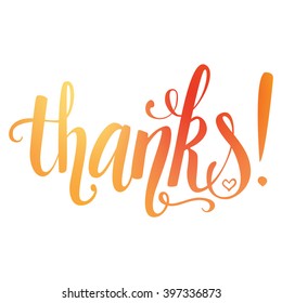 Brush lettering in spring green colors. Vector illustration. Thanks.