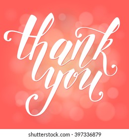 Brush lettering in spring green colors. Vector illustration. Thank you.