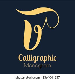 Brush lettering V monogram design