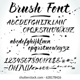 Brush Lettering Vector Alphabet With Numbers And Punctuation. Modern Calligraphy, Handwritten Letters. Vector Illustration.