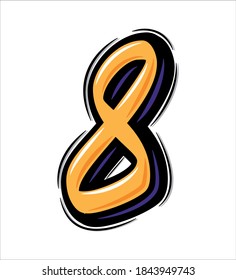 Brush lettering vector number eight. Modern calligraphy, handwritten letters. Vector illustration. EPS 10.