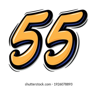Brush lettering vector number fifty five. Modern calligraphy, handwritten letters. Vector illustration. EPS 10.