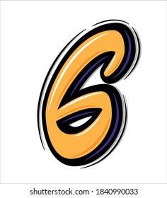 Cepillo con número de vector seis. Caligrafía moderna, letras manuscritas. Ilustración vectorial. EPS 10.