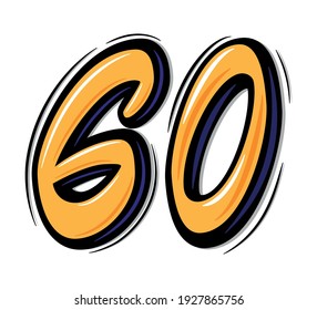 Brush lettering vector number sixty. Modern calligraphy, handwritten letters. Vector illustration. EPS 10.