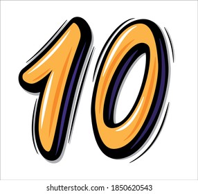 Brush lettering vector number ten. Modern calligraphy, handwritten letters. Vector illustration. EPS 10.