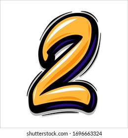 Brush lettering vector number two. Modern calligraphy, handwritten letters. Vector illustration. EPS 10.