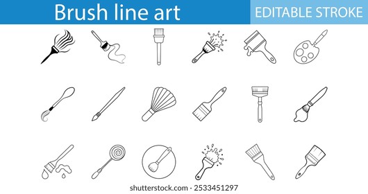 Brush Line Art Icons Set Editable Stroke